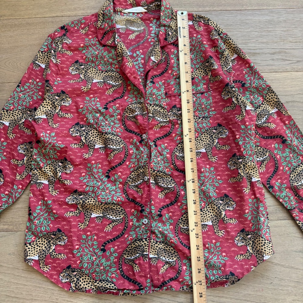 Printfresh Women Red Leopard Cotton Pajama Set Long Sleeve Top & Pants Large - Picture 10 of 14